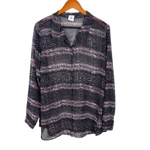 ❗️Cabi Paris Black Sheer Print Button Down Blouse Top #3249 Women’s Large